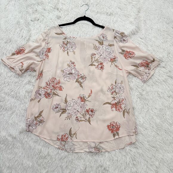 Women C&C California Floral Blouse Scoop Neck Puff Sleeve Light Pink Extra Large - Picture 3 of 8
